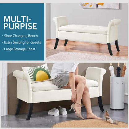 Banc de rangement Yaheetech moderne en tissu capitonné avec pouf rembourré