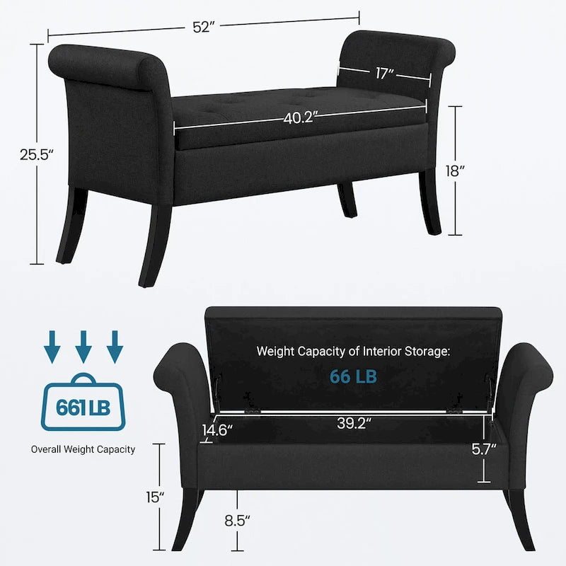 Banc de rangement Yaheetech moderne en tissu capitonné avec pouf rembourré