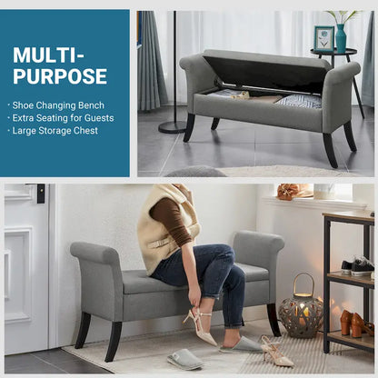 Banc de rangement Yaheetech moderne en tissu capitonné avec pouf rembourré