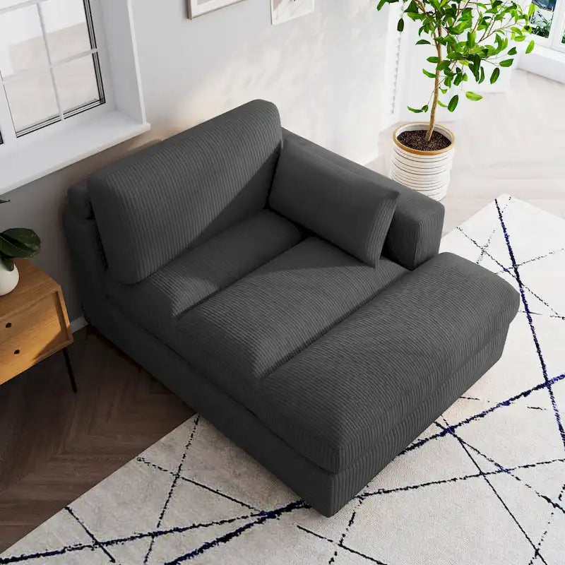 Canapé d'angle modulaire surdimensionné en velours côtelé avec coussin