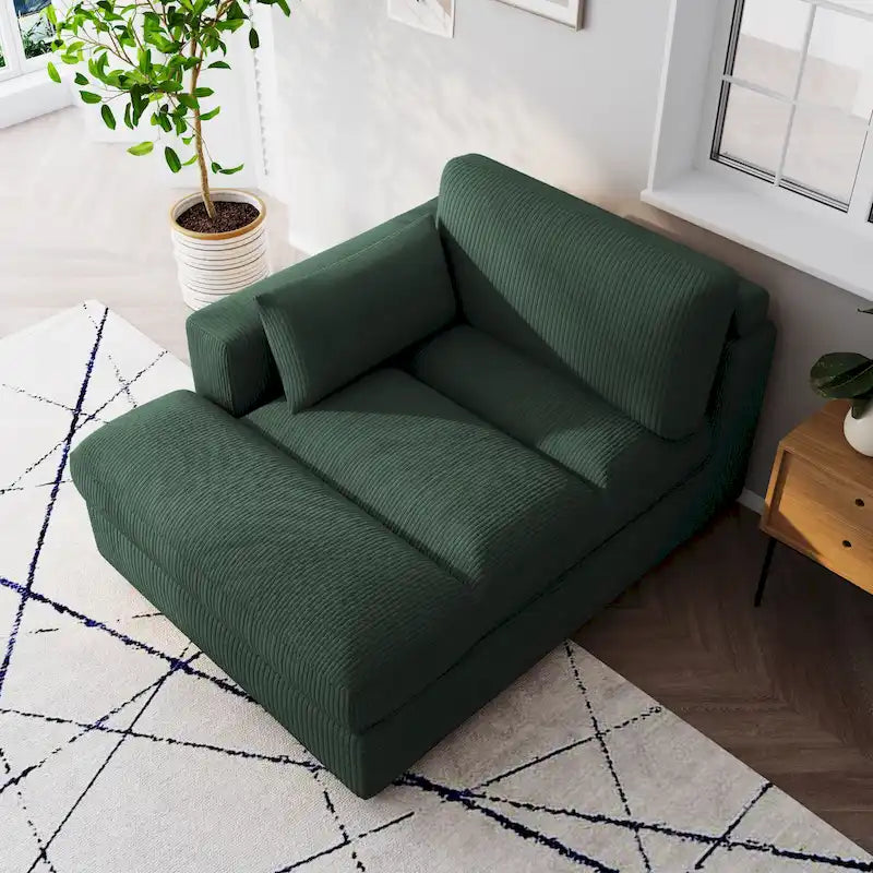Canapé d'angle modulaire surdimensionné en velours côtelé avec coussin