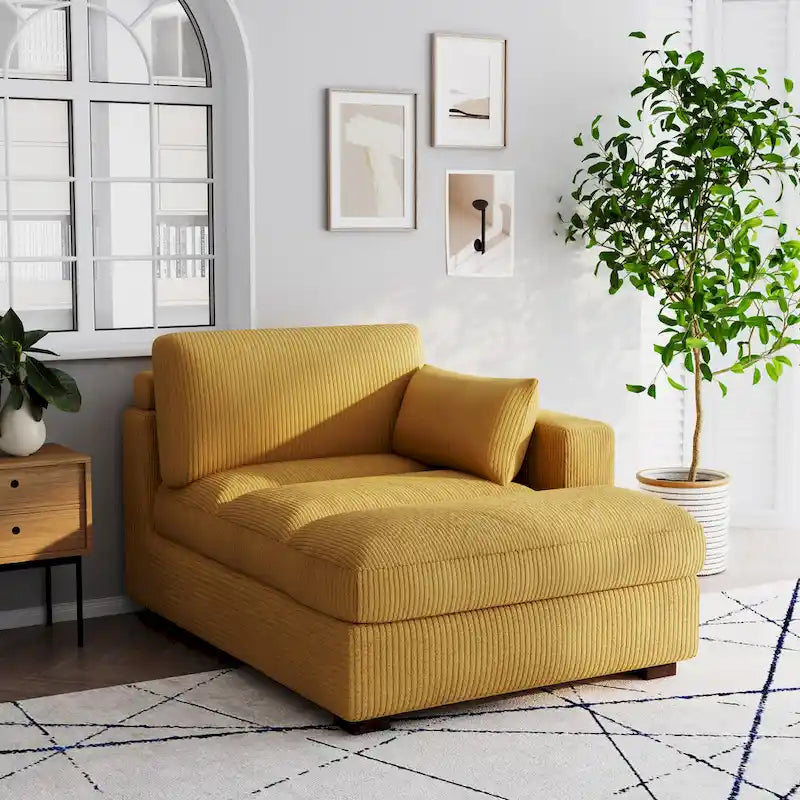 Oversize Corduroy Chaise Lounge Modular Sectional Sofa with Pillow