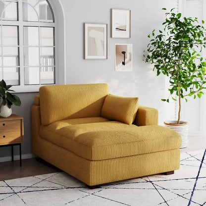 Oversize Corduroy Chaise Lounge Modular Sectional Sofa with Pillow