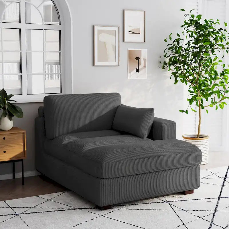 Canapé d'angle modulaire surdimensionné en velours côtelé avec coussin