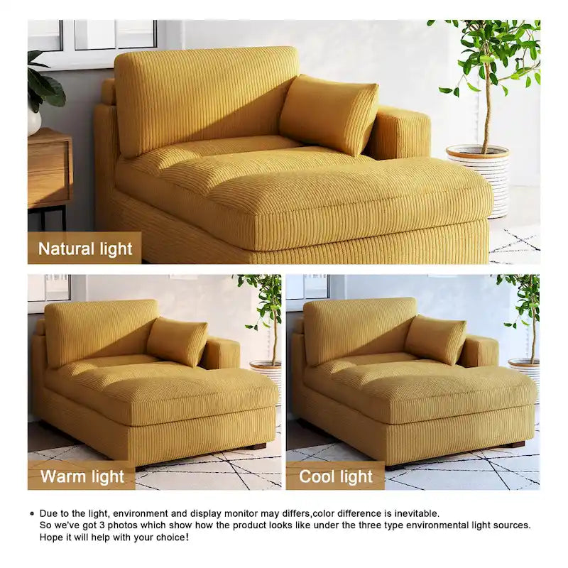 Canapé d'angle modulaire surdimensionné en velours côtelé avec coussin