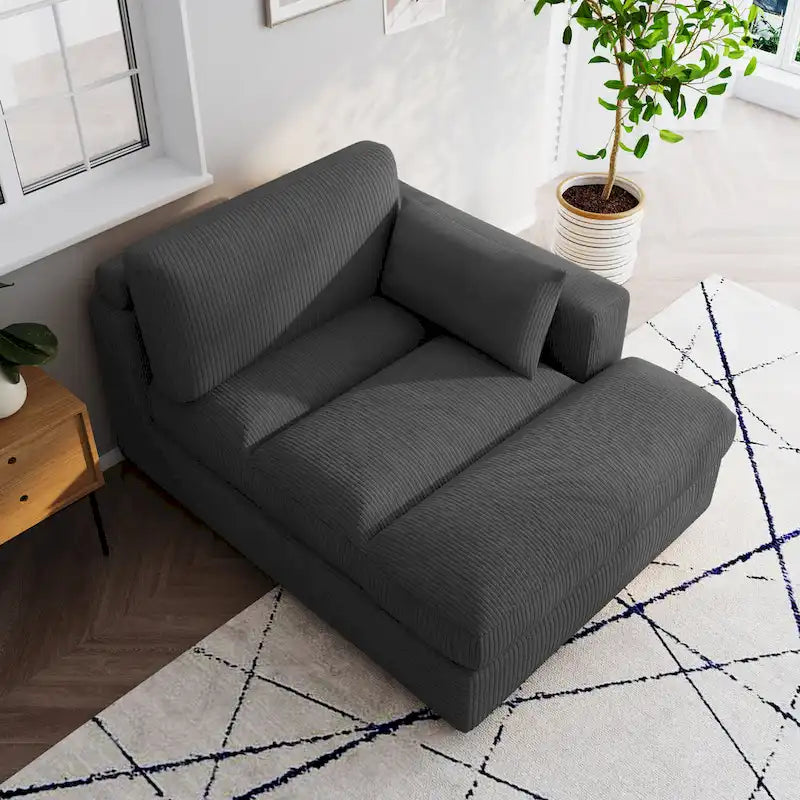 Canapé d'angle modulaire surdimensionné en velours côtelé avec coussin