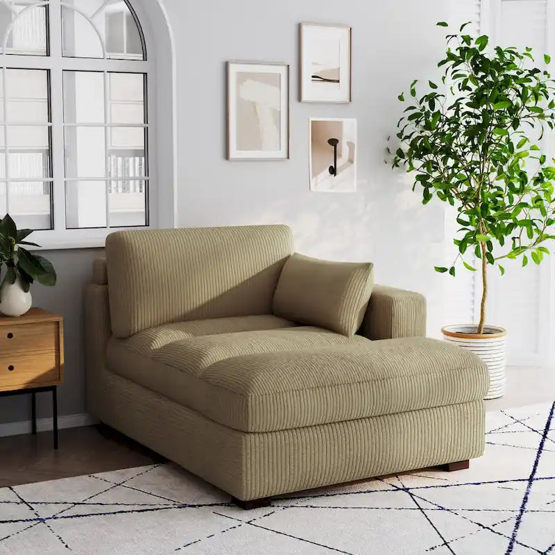 Canapé d'angle modulaire surdimensionné en velours côtelé avec coussin