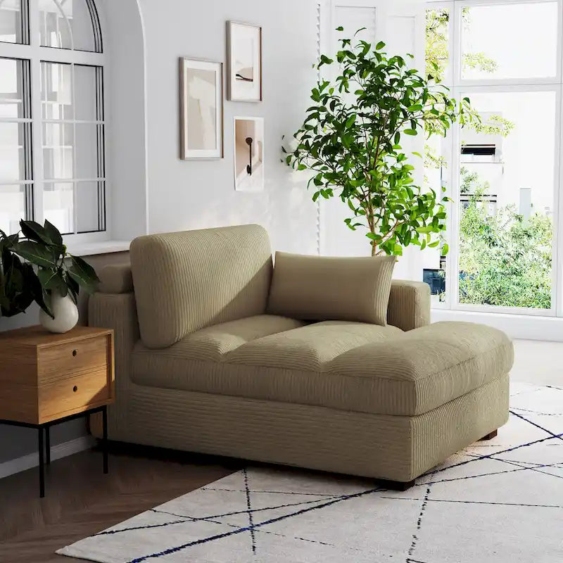 Canapé d'angle modulaire surdimensionné en velours côtelé avec coussin