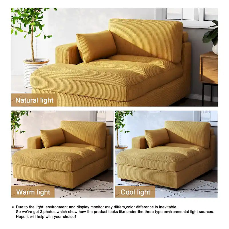 Canapé d'angle modulaire surdimensionné en velours côtelé avec coussin