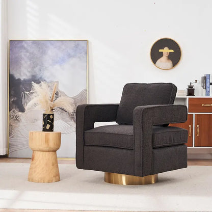 Fauteuil pivotant Ouyessir moderne, capitonné, avec dossier creux et base dorée