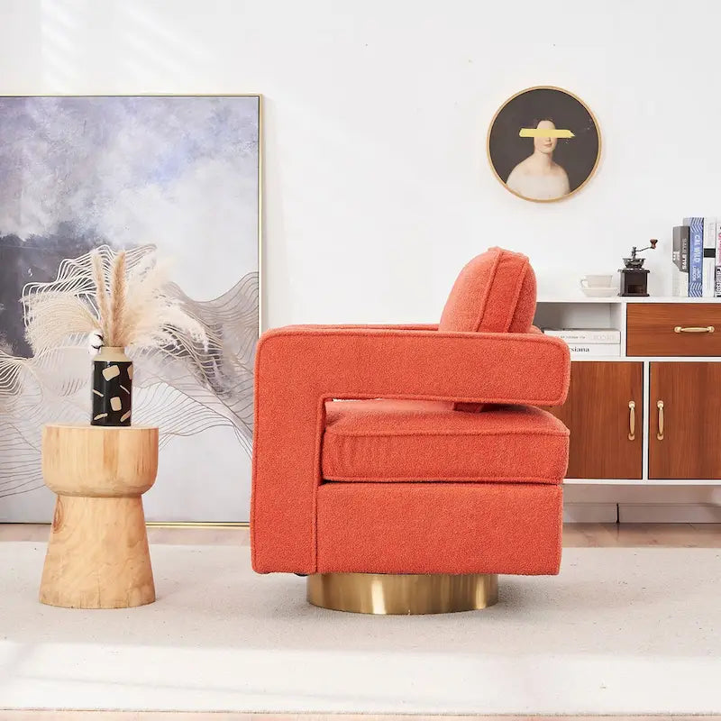 Fauteuil pivotant Ouyessir moderne, capitonné, avec dossier creux et base dorée