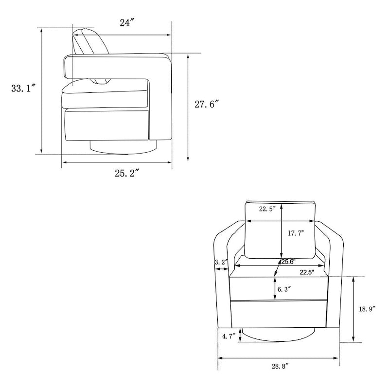 Fauteuil pivotant Ouyessir moderne, capitonné, avec dossier creux et base dorée