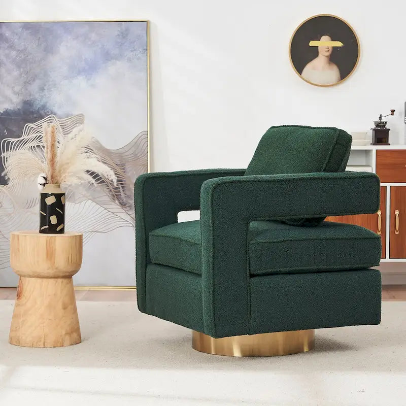 Fauteuil pivotant Ouyessir moderne, capitonné, avec dossier creux et base dorée