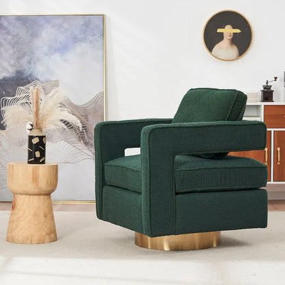 Fauteuil pivotant Ouyessir moderne, capitonné, avec dossier creux et base dorée