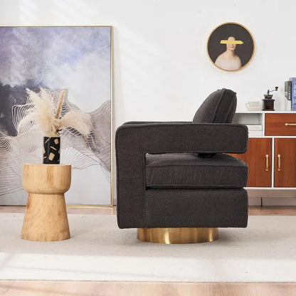 Fauteuil pivotant Ouyessir moderne, capitonné, avec dossier creux et base dorée