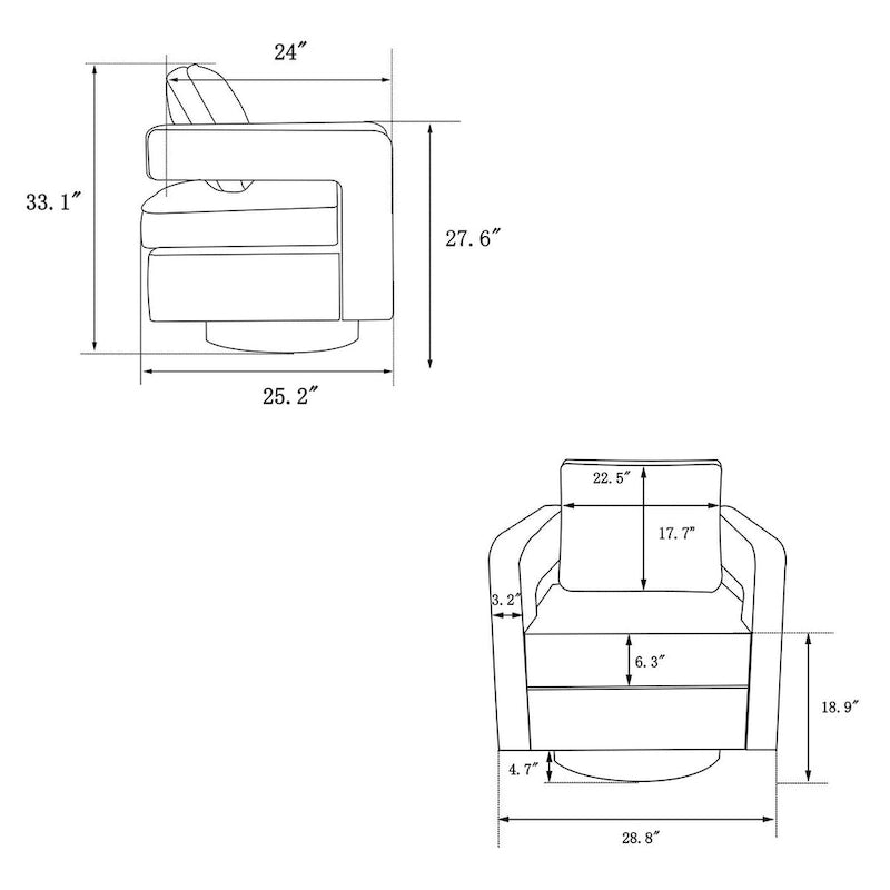 Fauteuil pivotant Ouyessir moderne, capitonné, avec dossier creux et base dorée