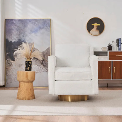 Fauteuil pivotant Ouyessir moderne, capitonné, avec dossier creux et base dorée