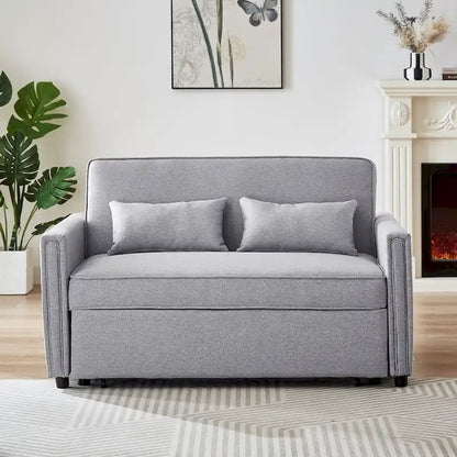 Canapé-lit convertible deux places en lin moderne avec dossier réglable, lit gigogne et 2 coussins lombaires