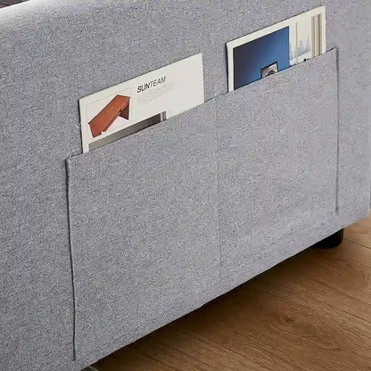 Canapé-lit convertible deux places en lin moderne avec dossier réglable, lit gigogne et 2 coussins lombaires