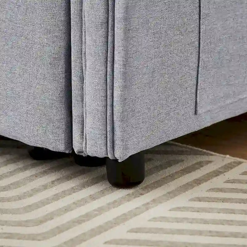 Canapé-lit convertible deux places en lin moderne avec dossier réglable, lit gigogne et 2 coussins lombaires