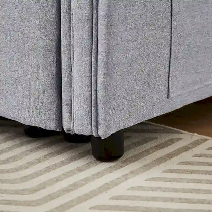 Canapé-lit convertible deux places en lin moderne avec dossier réglable, lit gigogne et 2 coussins lombaires