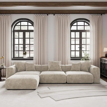 Modern Sectional Couch Sofa with 5 Pillows, Luxurious Modular Sectional Couch with Chaise Ottoman
