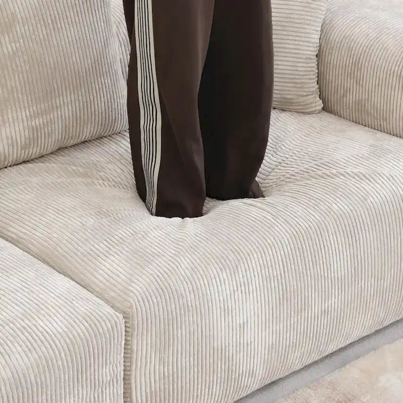 Canapé d'angle moderne avec 5 coussins, luxueux canapé d'angle modulable avec méridienne et pouf