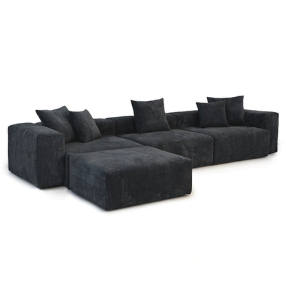 Canapé d'angle moderne avec 5 coussins, luxueux canapé d'angle modulable avec méridienne et pouf