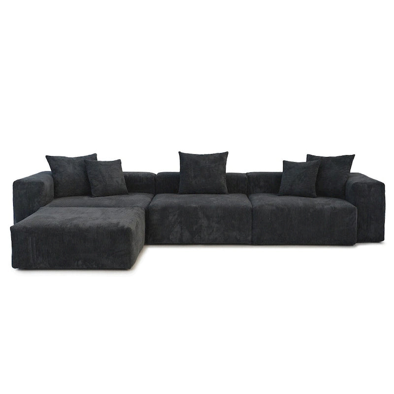Canapé d'angle moderne avec 5 coussins, luxueux canapé d'angle modulable avec méridienne et pouf