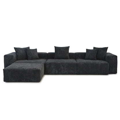 Canapé d'angle moderne avec 5 coussins, luxueux canapé d'angle modulable avec méridienne et pouf
