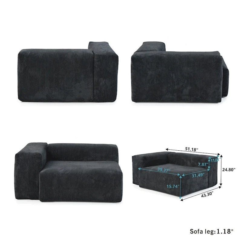 Canapé d'angle moderne avec 5 coussins, luxueux canapé d'angle modulable avec méridienne et pouf