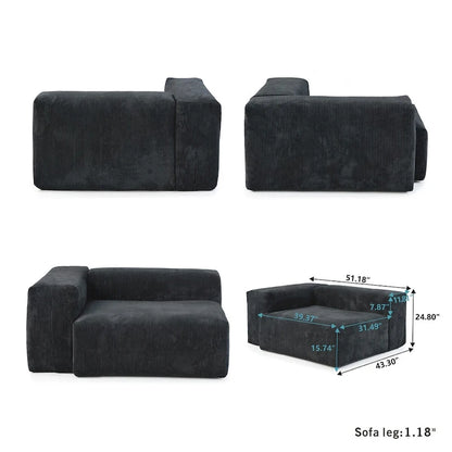Canapé d'angle moderne avec 5 coussins, luxueux canapé d'angle modulable avec méridienne et pouf