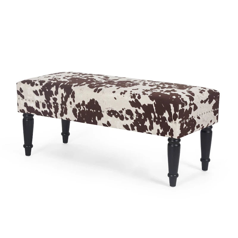 Adeco Cow Fabric Ottoman Bench Stool