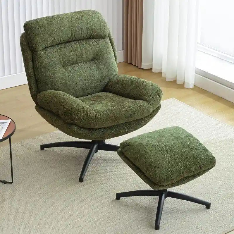 Fauteuil pivotant avec repose-pieds, ensemble fauteuil à bascule et repose-pieds, fauteuil de lecture inclinable, vert