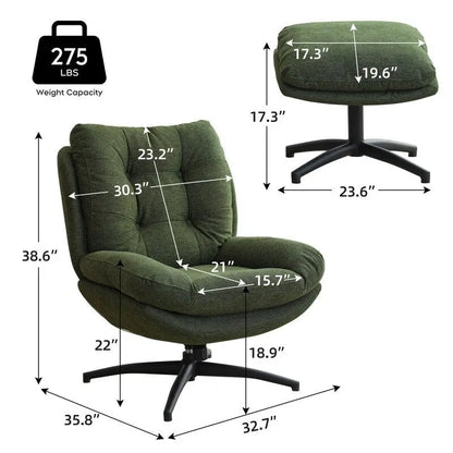 Fauteuil pivotant avec repose-pieds, ensemble fauteuil à bascule et repose-pieds, fauteuil de lecture inclinable, vert