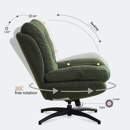 Fauteuil pivotant avec repose-pieds, ensemble fauteuil à bascule et repose-pieds, fauteuil de lecture inclinable, vert