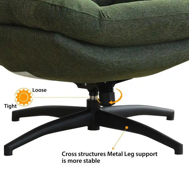 Fauteuil pivotant avec repose-pieds, ensemble fauteuil à bascule et repose-pieds, fauteuil de lecture inclinable, vert