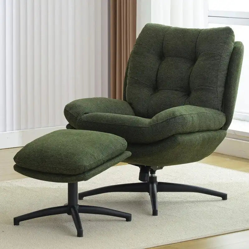 Fauteuil pivotant avec repose-pieds, ensemble fauteuil à bascule et repose-pieds, fauteuil de lecture inclinable, vert