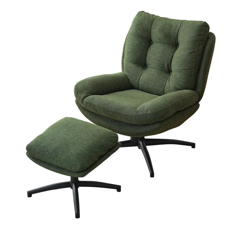 Fauteuil pivotant avec repose-pieds, ensemble fauteuil à bascule et repose-pieds, fauteuil de lecture inclinable, vert