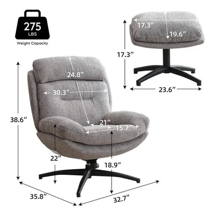 Fauteuil pivotant avec repose-pieds, ensemble fauteuil à bascule et repose-pieds, fauteuil de lecture inclinable, vert