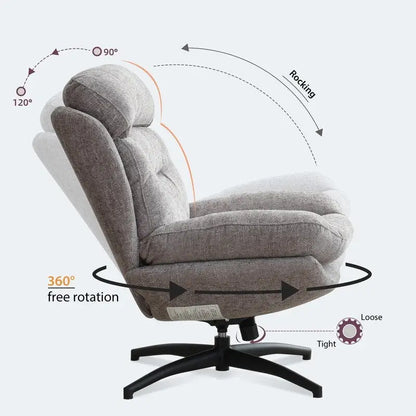Fauteuil pivotant avec repose-pieds, ensemble fauteuil à bascule et repose-pieds, fauteuil de lecture inclinable, vert