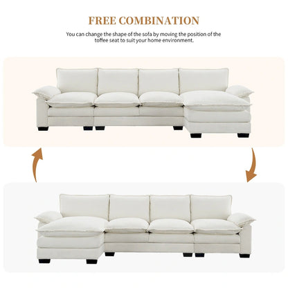 Canapé-lit moderne 5 places en forme de L avec méridienne et coussins d'assise doubles