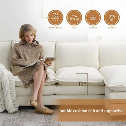 Canapé-lit moderne 5 places en forme de L avec méridienne et coussins d'assise doubles