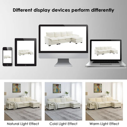 Canapé-lit moderne 5 places en forme de L avec méridienne et coussins d'assise doubles