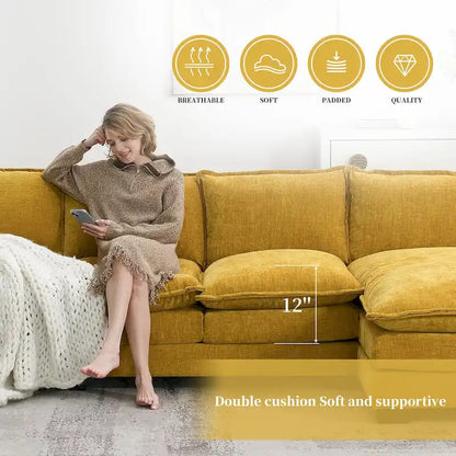 Canapé-lit moderne 5 places en forme de L avec méridienne et coussins d'assise doubles