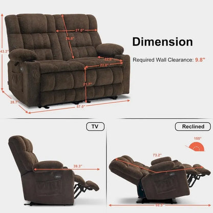 Canapé inclinable électrique MCombo, avec fonction chauffante et vibrante, porte-gobelets et ports de charge USB RS6314