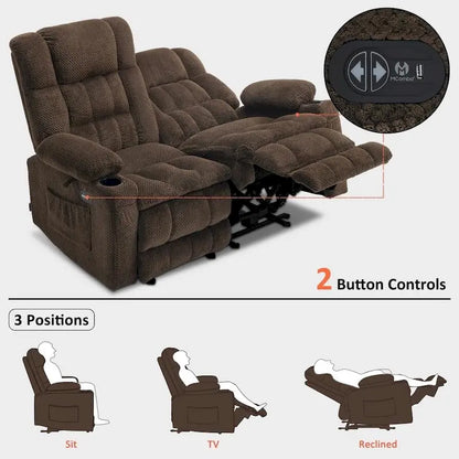 Canapé inclinable électrique MCombo, avec fonction chauffante et vibrante, porte-gobelets et ports de charge USB RS6314
