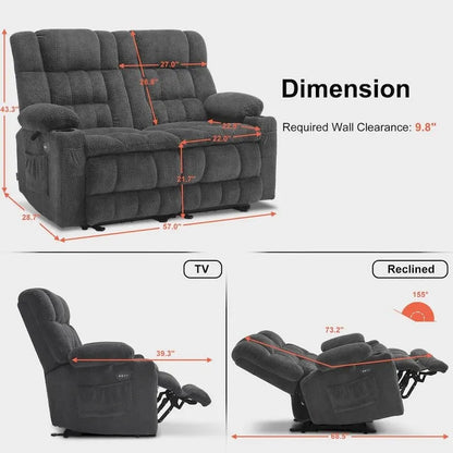 Canapé inclinable électrique MCombo, avec fonction chauffante et vibrante, porte-gobelets et ports de charge USB RS6314
