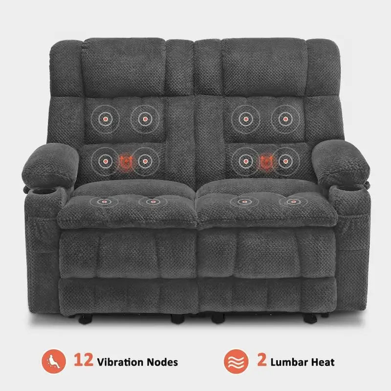 Canapé inclinable électrique MCombo, avec fonction chauffante et vibrante, porte-gobelets et ports de charge USB RS6314