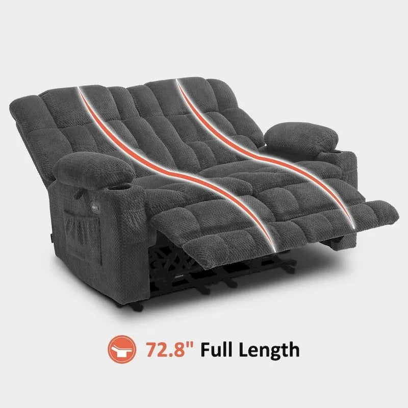 Canapé inclinable électrique MCombo, avec fonction chauffante et vibrante, porte-gobelets et ports de charge USB RS6314